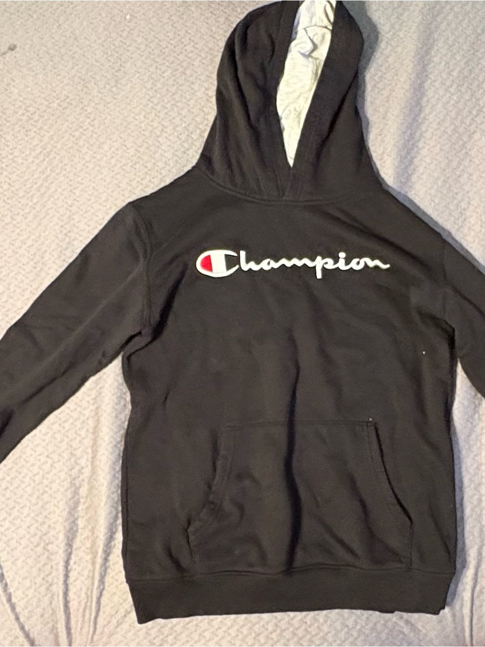 Champion Kids Black Hoodie with Script Logo